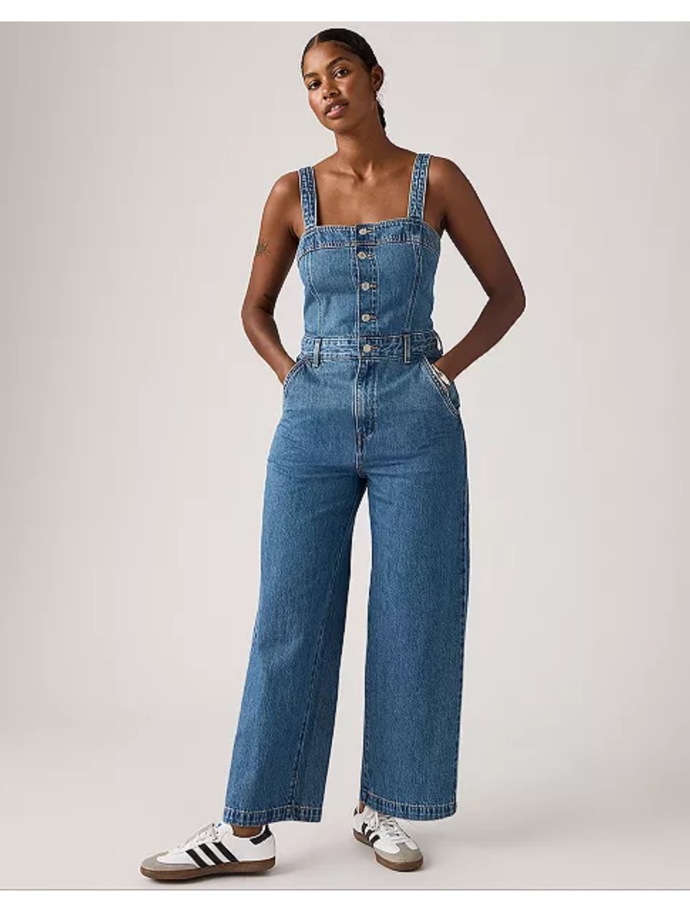 Levi’s Drea Denim Square Neck Jumpsuit Medium Wash Wide Leg